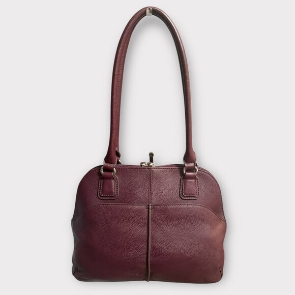 Tignanello Shoulder Satchel A209642 Burgundy Pebbled Leather Nickel 2-Handle Bag - Picture 3 of 9